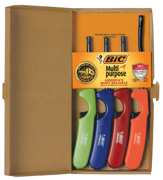 BIC Multi-Purpose Classic Edition Lighter & Flex Wand Lighter, Ideal Fireplace and Candle Lighters, Assorted Colors, 4 Pack (Colors May Vary)