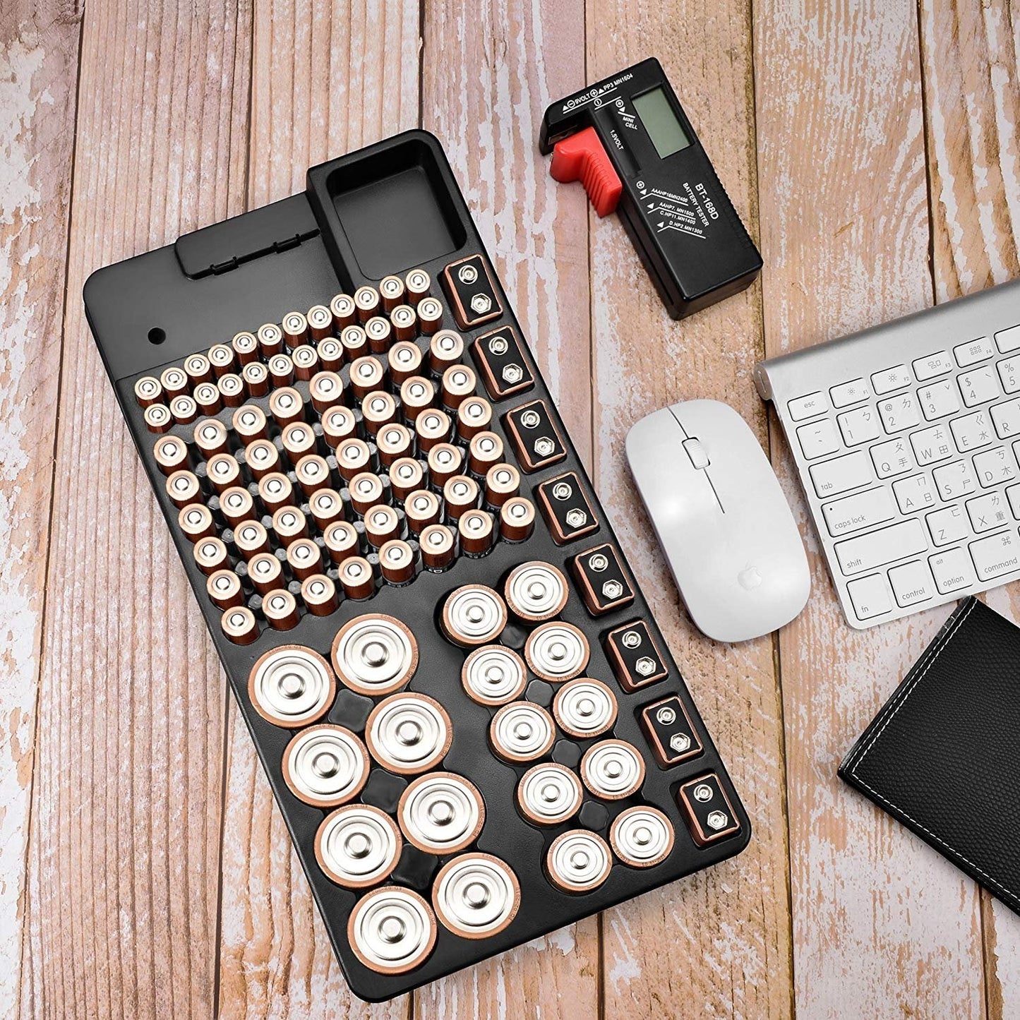 Battery Organizer Storage case with Battery Tester for AAA AA C D 9V and Button Batteries Storage Box Holds 110 Batteries Various Sizes with Removable Digital Battery Tester