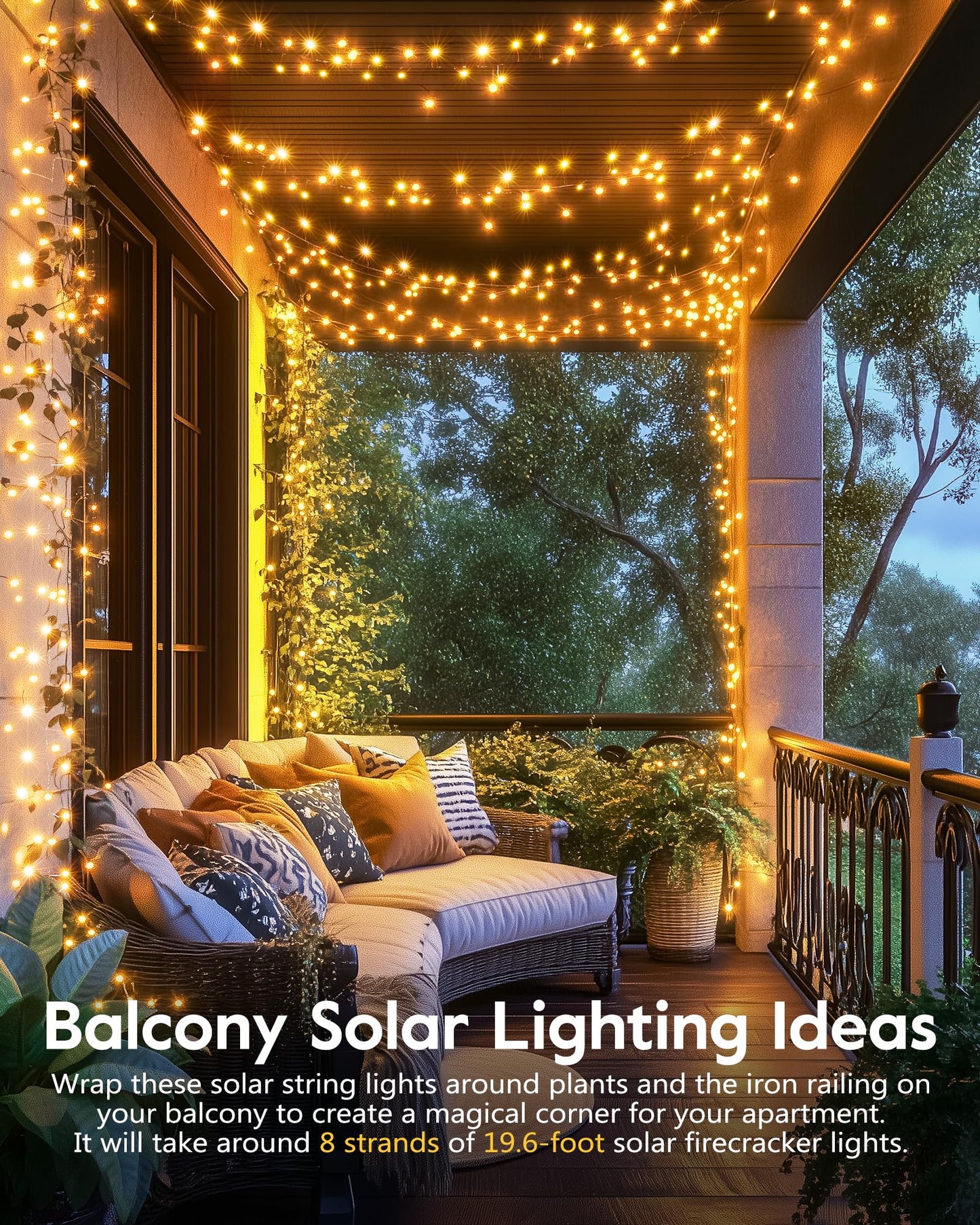 Brightown Outdoor Waterproof, 9.8Ft 120 LED String Lights, 8 Modes Firecracker Fairy Lights for Patio Balcony Wedding Christmas Decor (Warm White)