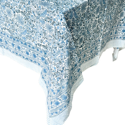 ATOSII Butterfly Blue 100% Cotton Rectangle Summer Tablecloth, Handblock Floral Print Linen Table Cloth for Kitchen Dining I Parties, Weddings, Outdoors, Decor 60 X 108 Inches, 8 Seater