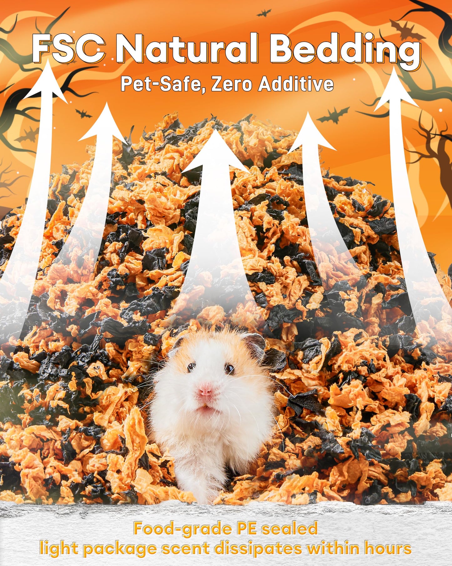 BUCATSTATE Hamster Bedding 70L, 99% Dust-Free Guinea Pigs Bedding Odor Control, Cozy Paper Small Animal Beddings for Rabbit Rat Syrian Dwarf Hamsters Gerbils (Halloween Décor)