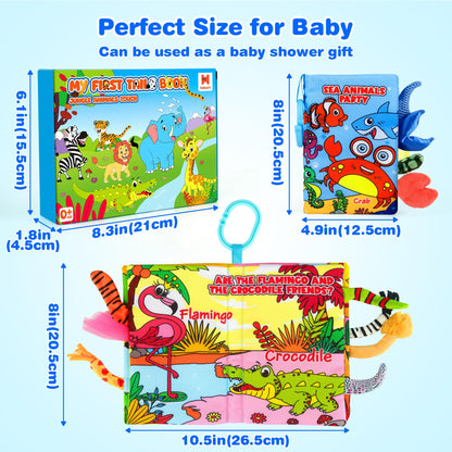 Helsort 2PCS Crinkle Cloth Books - High Contrast Sensory Toys Touch Feel Book for Tummy Time, Infant Travel Essentials Forest Ocean Themes, and Newborn Development Toys 0-18 Months
