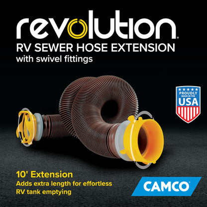 Camco Revolution 10-Foot Camper/RV Sewer Hose Kit - Features Pre-Attached 360-Degree Rotating Fittings - Includes Wire Guards (39639)