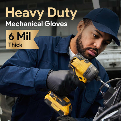 6 Mil Black Nitrile Gloves Medium, Heavy-Duty Disposable Gloves for Mechanics, Food Prep, and Medical Use - Powder-Free, Latex-Free, Extra Thick & Puncture-Resistant Rubber Glove - 50 Count