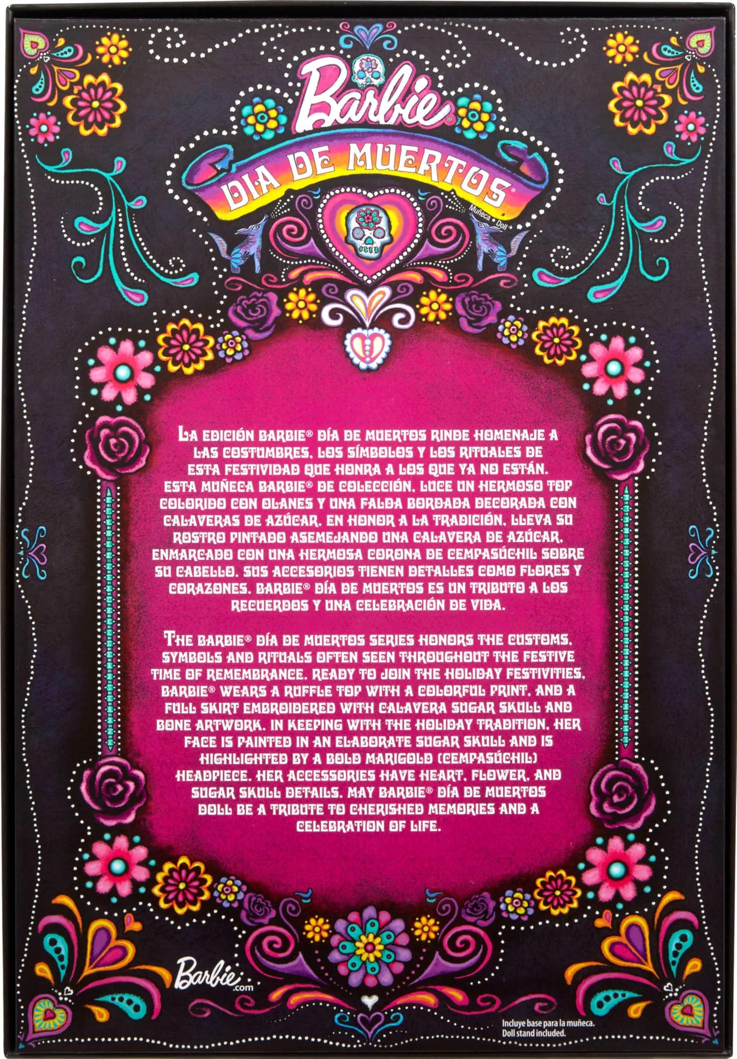 Barbie Signature Doll, 2024 Día De Muertos Collectible in Black Dress with Blue Ruffle Top, Embroidered Print, and Colorful Accessories