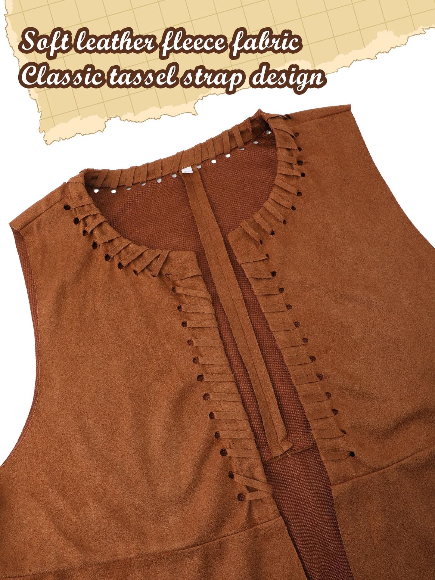 Hercicy Western Outfits for Women Cowgirl Tassel Sleeveless Vest Cowboy Hat Belt and Paisley Bandana for Halloween Dress Up (Brown,XL)