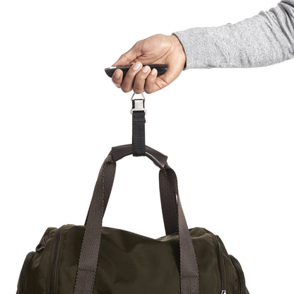 Amazon Basics Portable Digital Luggage Scale for Travel, Hanging Baggage Scale, Suitcase Weight Scale with Battery Included, Digital Display, Flexible and Sturdy Strap, 110 LBS Load, one Size, Black