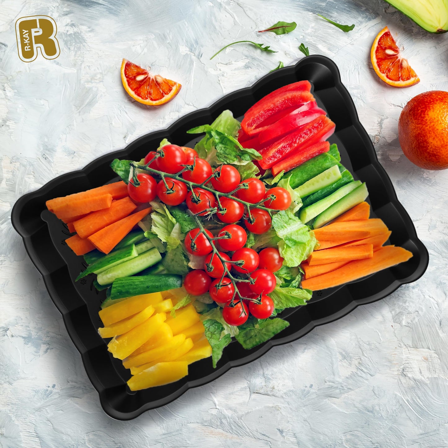 6 Pack Black Plastic Serving Trays - 9 x 13 Party Serving Trays and Platters - Black Serving Tray - Serving Platter Tray for Party