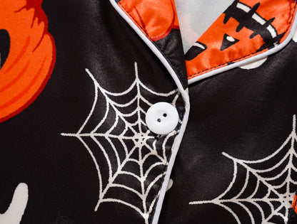 Hupohoi Unisex Girls Boys Kids Pajama Sets Button Down Satin Sleepwear Nighty 3PCS Silky Lounge Sets Nightwear Short Sleeve Long Pants, 3pcs-Pumpkin, 10