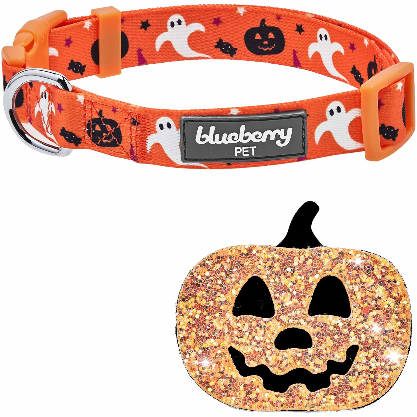 Blueberry Pet Halloween Party Adjustable Dog Collar with Detachable Pumpkin Accessory, Small, Neck 12"-16"