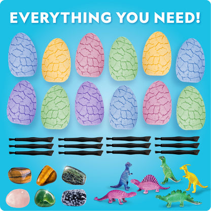 Blue Marble Easter Eggscavation Dig Kit - 12 Easter Egg Dig Bricks with Real Gemstones & Glow in The Dark Dinosaur Figures, Includes Dig Tools, Egg Hunt or Dig Party Activity, Easter Basket Stuffers