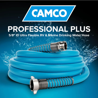 Camco EVOFlex 10-Ft RV Drinking Water Hose - Features Extra Flexible Design w/Stainless Steel Strain Relief Ends - Lead-Free, BPA-Free and Phthalate-Free - 5/8” Inside Diameter (22592)