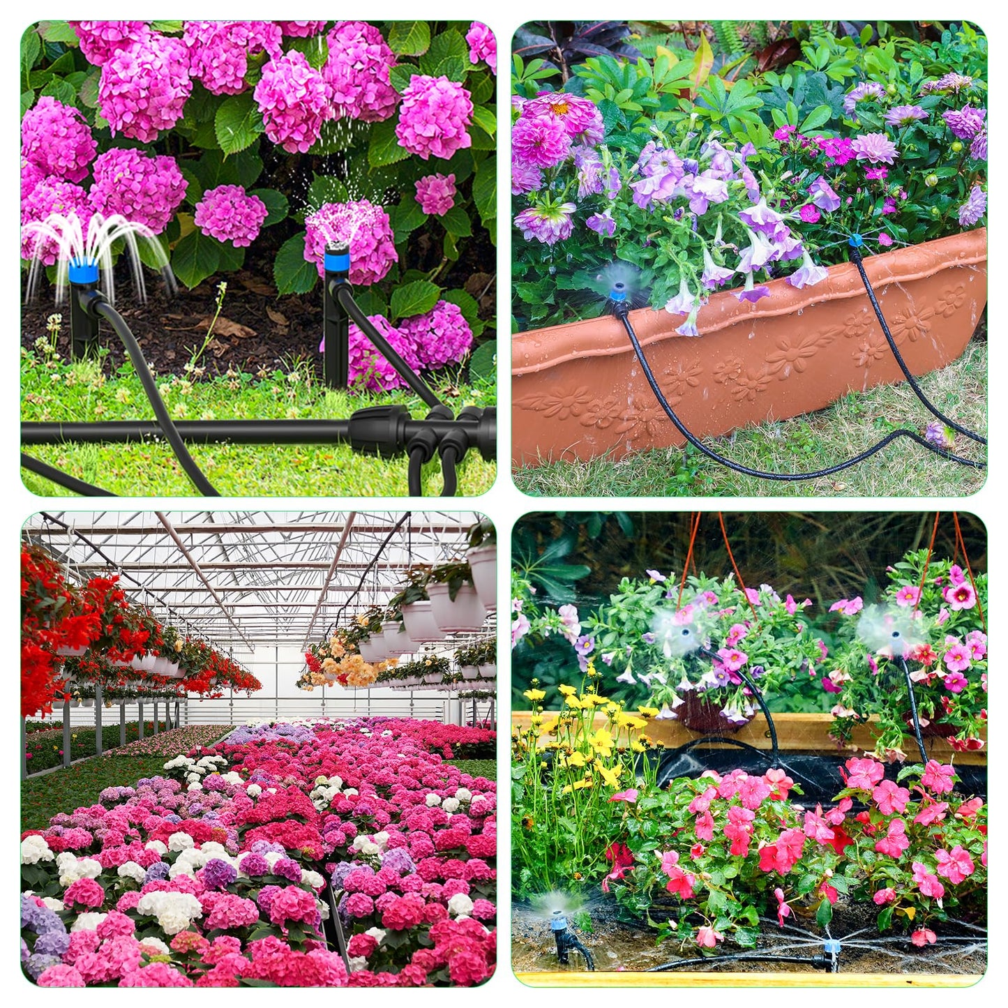 Bonviee Drip Irrigation System, 230FT Garden Watering System with Quick-to-Connect Fittings, Adjustable Drip Emitters, 1/4” & 5/16” Tubing, Drip Irrigation Kit for Raised Garden Beds, Greenhouse, Lawn