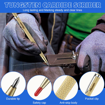 Hiboom Mechanical Carpenter Pencils with Solid Deep Hole Woodworking Pencils with Built in Sharpener & Refills, Automatic Center Punch, Carbide Scribers Tool Set for Architect Construction