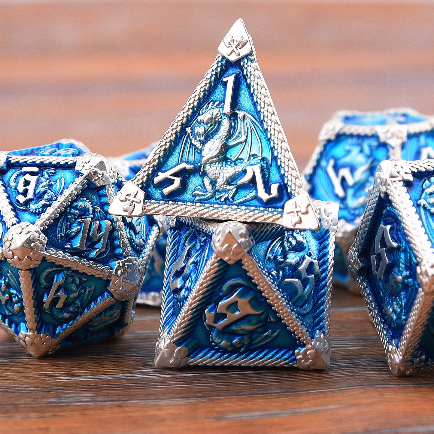 AUSTOR 7-Die Metal DND Dice Set Dungeons and Dragons Polyhedral Roll Playing Dice with Box D20 D12 D10 D% D8 D6 D4 for Pathfinder MTG RPG Board Games