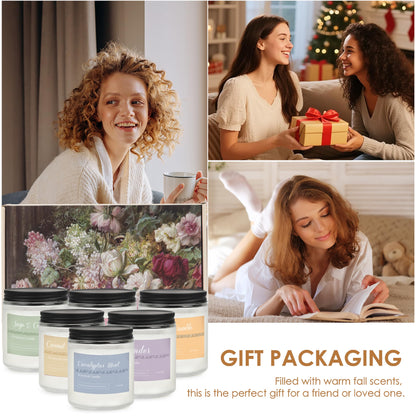 6 Pack Candles for Home Scented, Fall Candles for Fall Gifts Autumn Home Decor, Natural Non Toxic Soy Candle Set for Women Stress Relief Meditation SPA Holiday