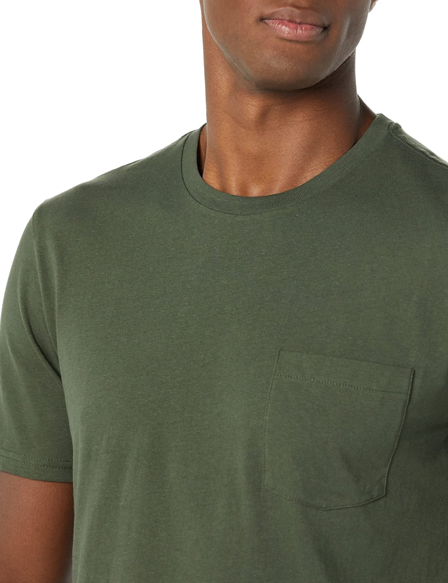 Amazon Essentials Men's T-Shirts, Short-Sleeve Crewneck Pocket, Cotton, 2-Pack, Medium, Black/Olive
