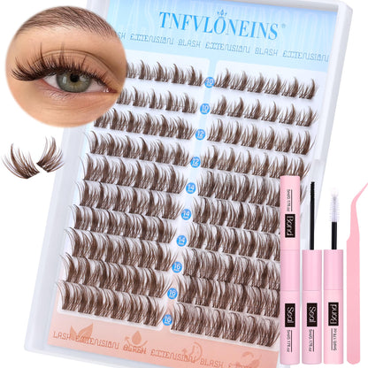 Brown Lash Clusters Kit Manga Lash Extension Kit Natural Eyelash Clusters Wispy 10-16MM Individual Lashes Clusters Anime Eyelash Extension Kit with Bond and Seal and Tweezers by TNFVLONEINS