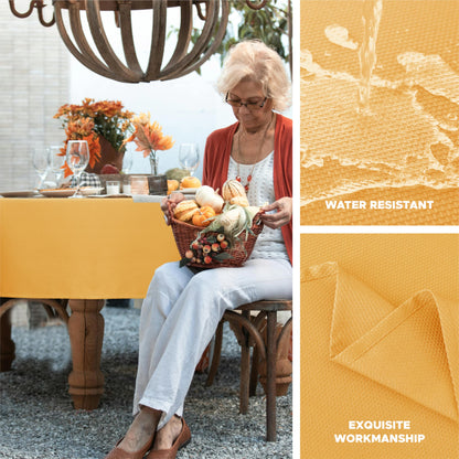 Biscaynebay Fall Tablecloth Textured Fabric 70x120 Inch Rectangular, Fall Gold Thanksgiving Autumn Harvest Water Resistant Fabric Tablecloths for Kitchen, Dining, Wedding, Parties Machine Washable