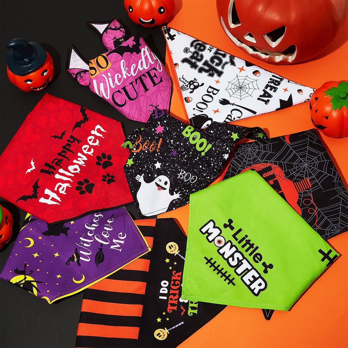 8 Pieces Halloween Dog Bandanas Pumpkin Bat Dog Triangle Bid Adjustable Pet Scarf for Halloween Holiday Costume(Witch Style)