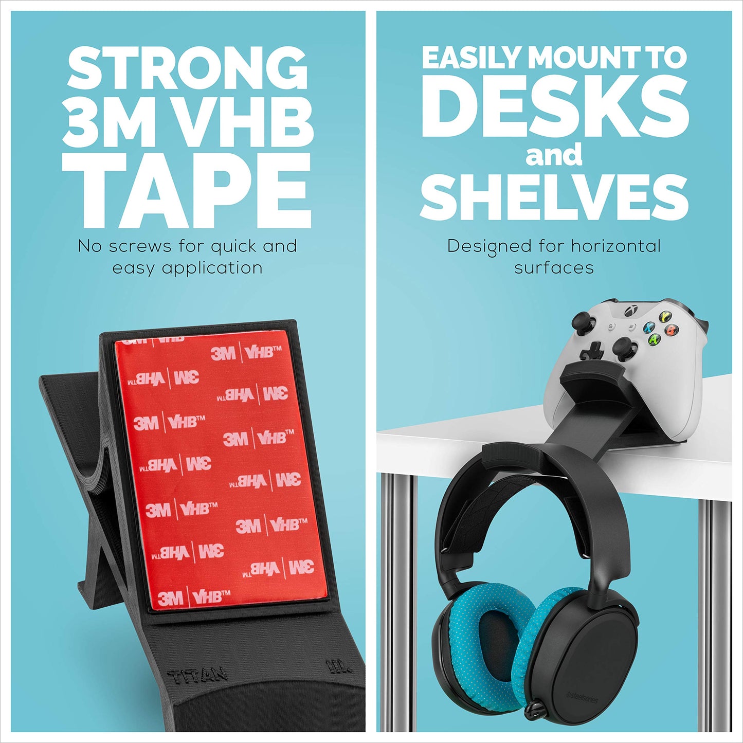 BRAINWAVZ The Titan - Desktop Gamepad Controller & Headphone Hanger Holder - Designed for XBOX ONE, PS4, PS3, Dualshock, Switch, PC, Steelseries, Steam & More, Reduce Clutter, Black