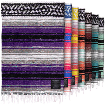 Hydration Nation Authentic Extra Large Mexican Blanket (70"x50") - Handwoven Yoga, Serape - Artisanal Falsa, Beach, Camping, Picnic, Outdoor (Purple)