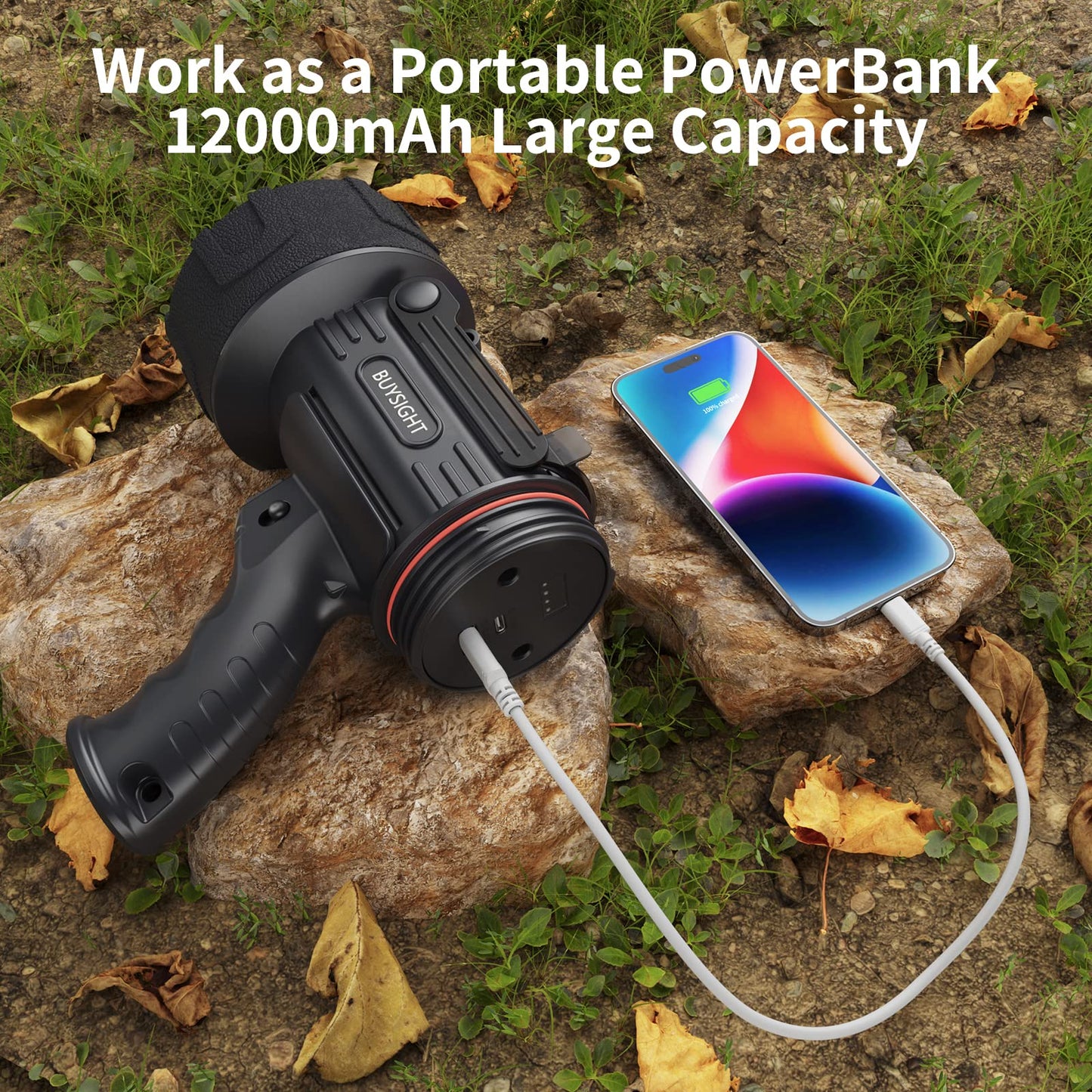 BUYSIGHT Rechargeable Spotlight Flashlight,1000,000 lumens Hand held Spotlight Waterproof Flashlight Hunting Lamp with red Filter (Graphite Black)