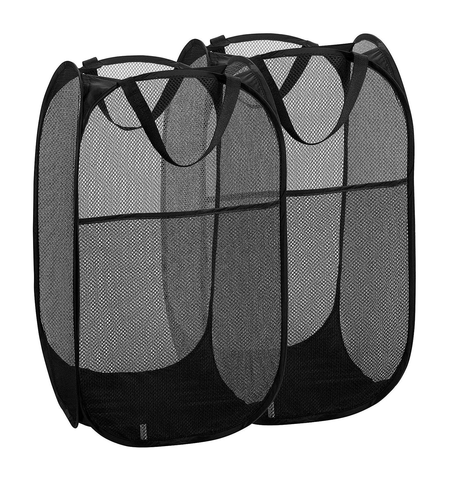 Buenod 2 Packs Mesh Pop up Laundry Hamper (Black) with Portable Handles, Collapsible for Storage, Foldable Pop-Up Laundry Bags for Kids Room, College Dorm or Travel