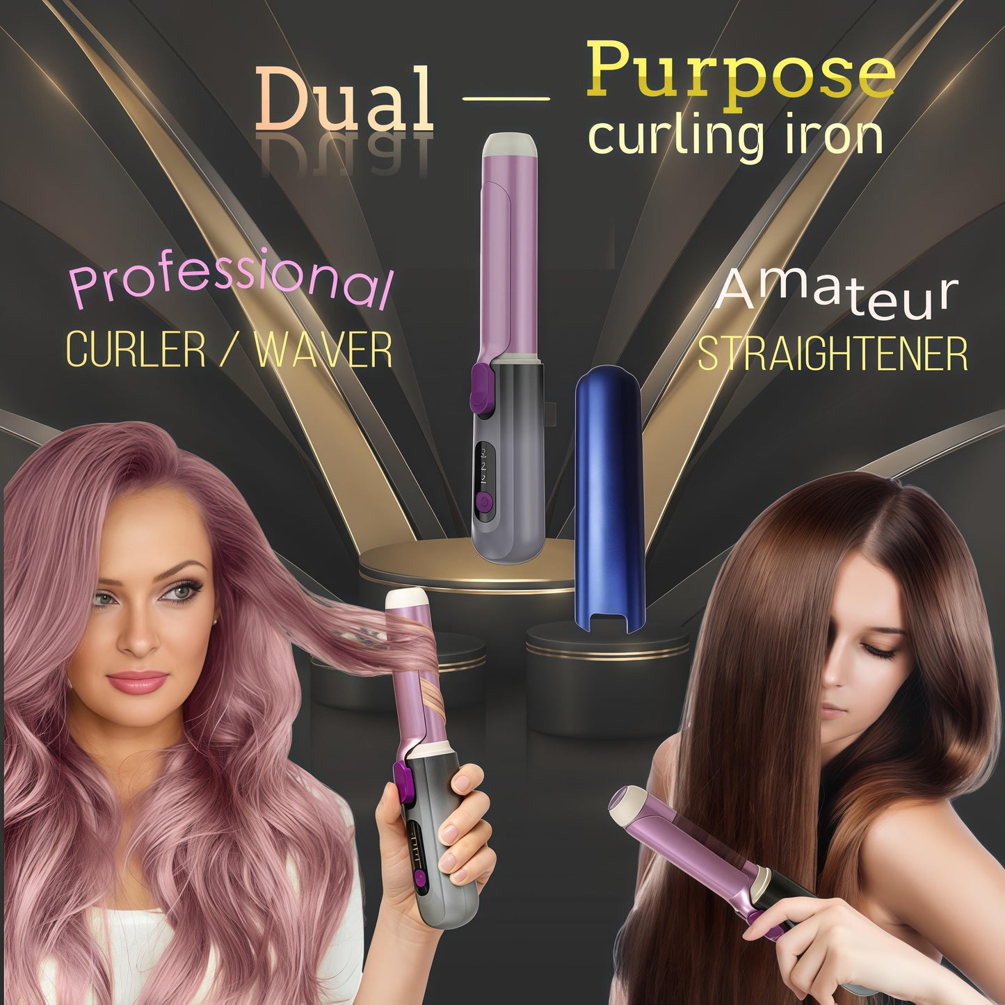 High-end Cordless Curling Iron Rechargeable, Portable USB Battery Operated Wireless Hair Curlers,Fast Heat-Up Curling Wand,Ideal for Home,Travel & Camping (Purple)
