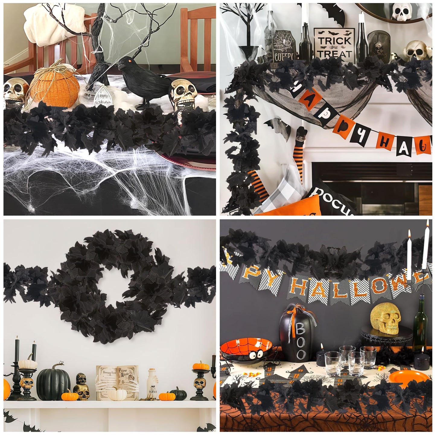 AWARDSEN 13 FT Black Garland Halloween 2pcs Artificial Black Maple Leaf Garlands Fall Leaves Vines for Autumn Thankgiving Halloween Decoration for Home