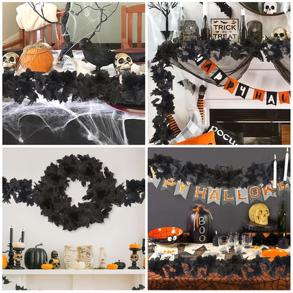 AWARDSEN 13 FT Black Garland Halloween 2pcs Artificial Black Maple Leaf Garlands Fall Leaves Vines for Autumn Thankgiving Halloween Decoration for Home