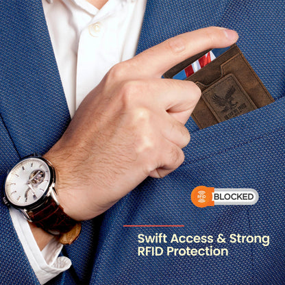 BULL GUARD RFID Magnetic Money Clip Men's Wallet Crafted from Genuine Leather, Slim Front Pocket Minimalist Card Case With 4 Credit Card Slots, ID and Middle Pocket
