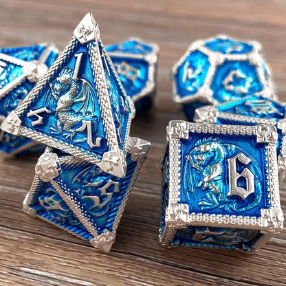 AUSTOR 7-Die Metal DND Dice Set Dungeons and Dragons Polyhedral Roll Playing Dice with Box D20 D12 D10 D% D8 D6 D4 for Pathfinder MTG RPG Board Games