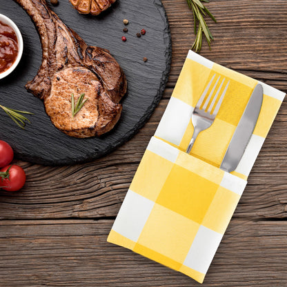 Buffalo Plaid Table Napkins Set of 50 Checkered Cloth Napkins 17x17 inch Washable Dinner Gingham Pattern Napkins Soft Napkins for Wedding Party Dining Banquet(Yellow and White)