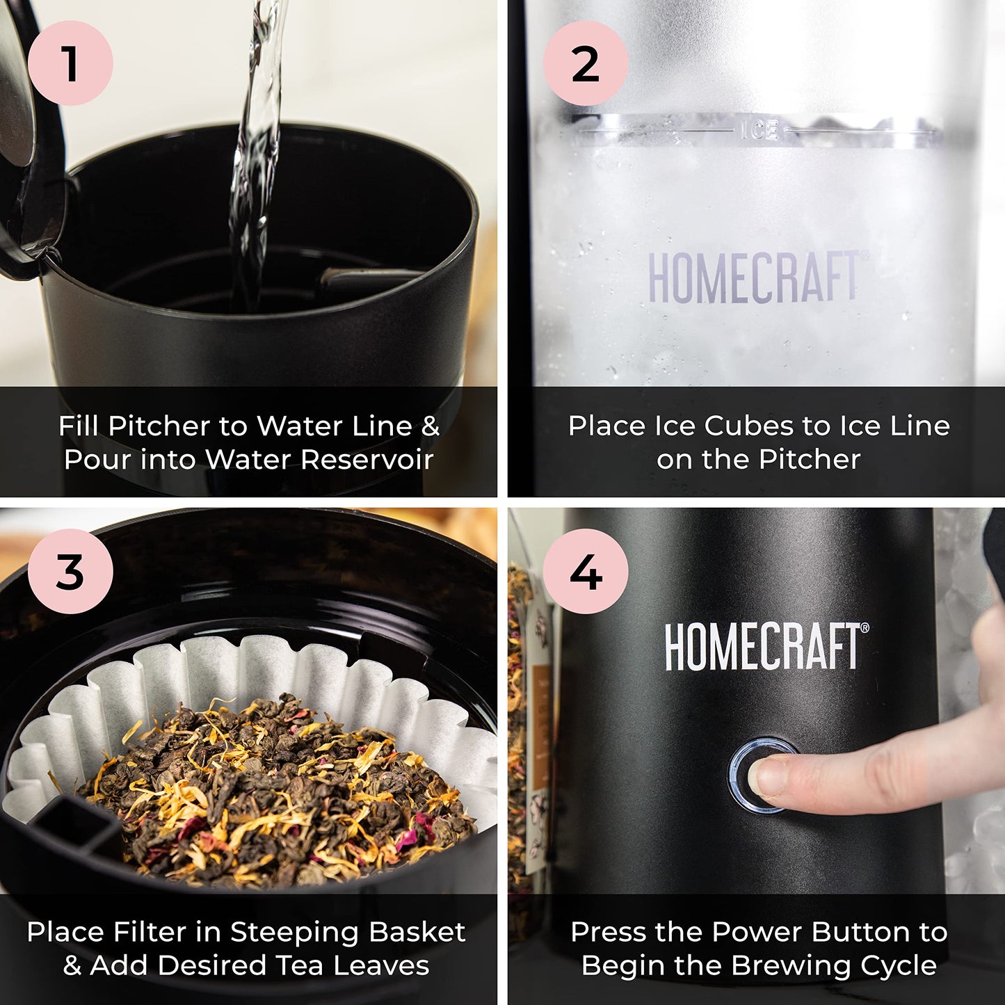 Homecraft Electric Iced Tea Maker for Sweet Tea and Cold Brew Coffee, Double Insulated Pitcher, Black, Small