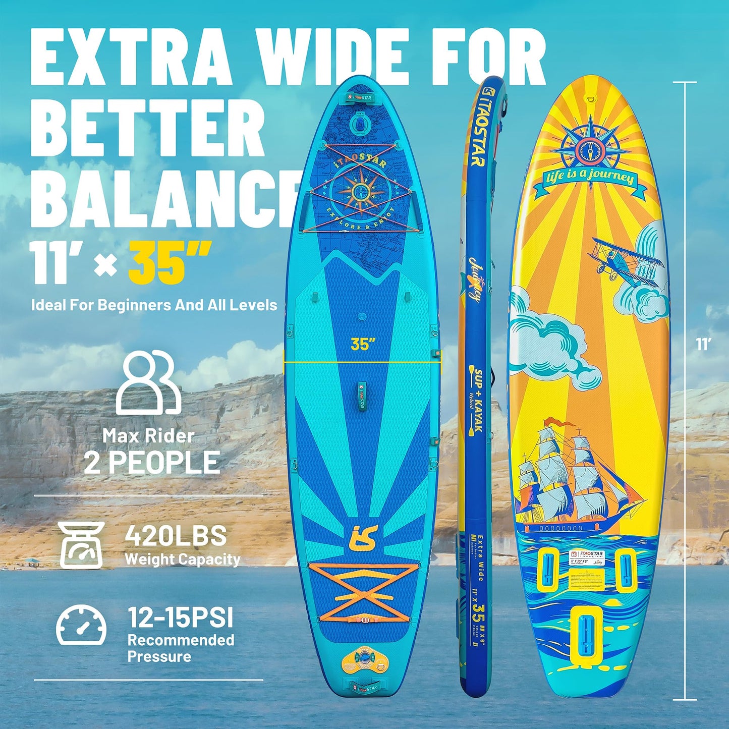 iTAOSTAR J06BP 35" Extra Wide Stand Up Paddle Board, More Balance Inflatable Paddle Board with 5 Fins for Beginner，Paddle Boards for Adults of All Skill Levels