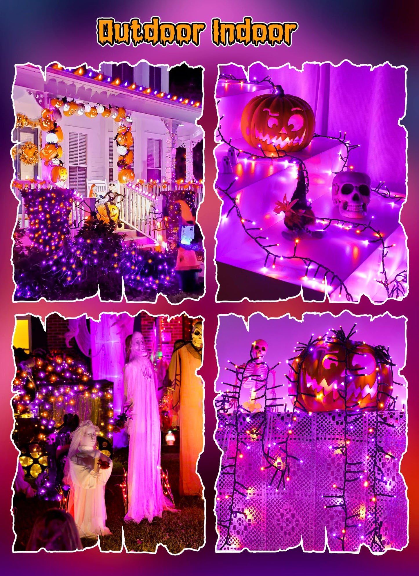Brightown Battery Operated Halloween Lights Outdoor, 10FT 120 LED Orange and Purple Halloween Cluster Lights with Timer, 8 Modes Waterproof Twinkle Fairy String Lights for Indoor Decorations