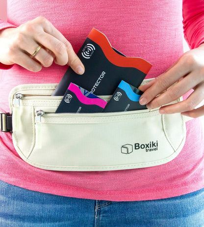 Boxiki Travel 7-Piece RFID Passport Holder & Card Sleeves – Block Electronic Theft for Credit Cards, IDs, and Passports – Perfect for Men & Women (Navy Blue)