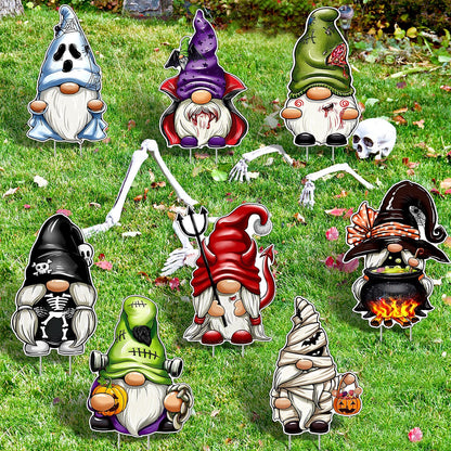 Blulu 8 Pieces Cute Gnomes Halloween Yard Sign - Large Outdoor Decorative Stake Signs for Garden Lawn Decoration - Waterproof Corrugate
