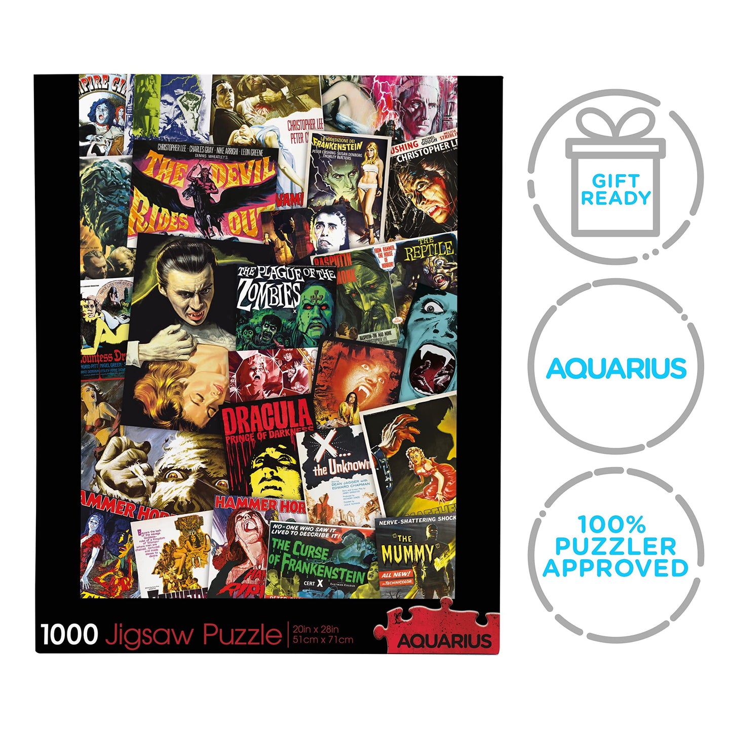 AQUARIUS Hammer Classic Horror Movies Collage (1000 Piece Jigsaw Puzzle) - Glare Free - Precision Fit - Virtually No Puzzle Dust - Officially Licensed Hammer Merchandise & Collectibles - 20x28 Inches