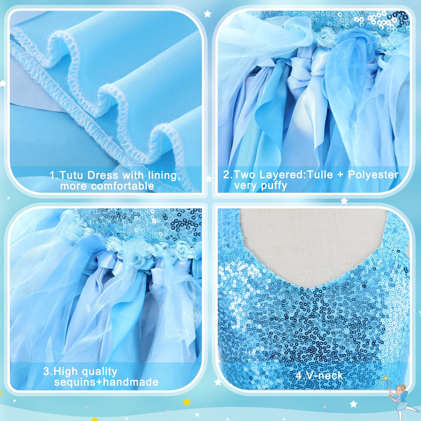 Blue Tutu Dress for Girls Birthday Party Kids Sparkly Sequin Tulle Fancy Fairy Princess Dress for Toddler Girls Prom Sneaker Ball Gowns Pageant Wedding Formal Graduation Halloween Costume 10T