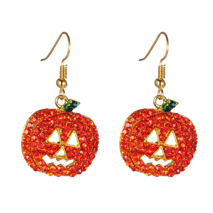 iWenSheng Halloween Pumpkin Earrings Red - Hypoallergenic Crystal Dangle Earring for Women Holiday Night Costume Jewelry Smiling Face Pumpkin Drop Earrings, Fun and Festive