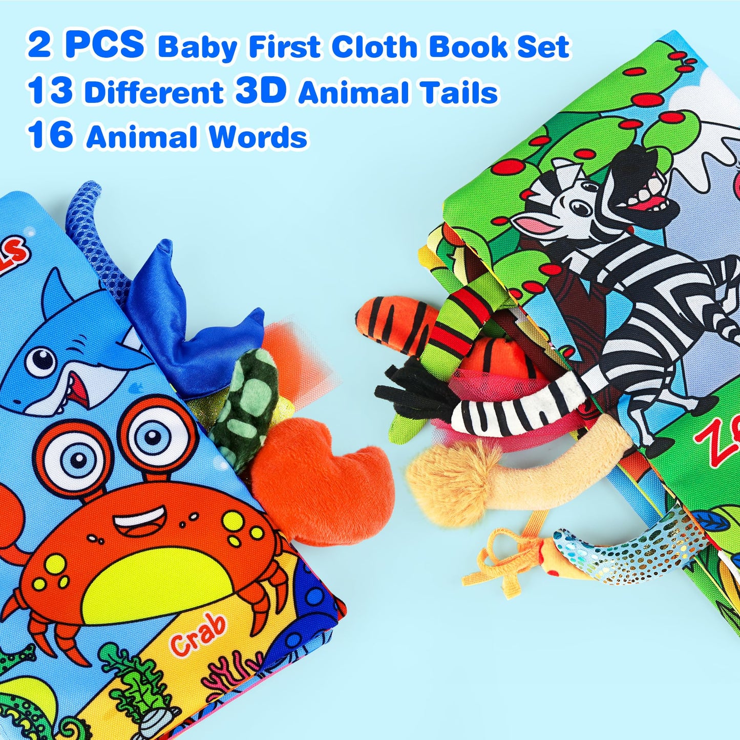 Helsort 2PCS Crinkle Cloth Books - High Contrast Sensory Toys Touch Feel Book for Tummy Time, Infant Travel Essentials Forest Ocean Themes, and Newborn Development Toys 0-18 Months