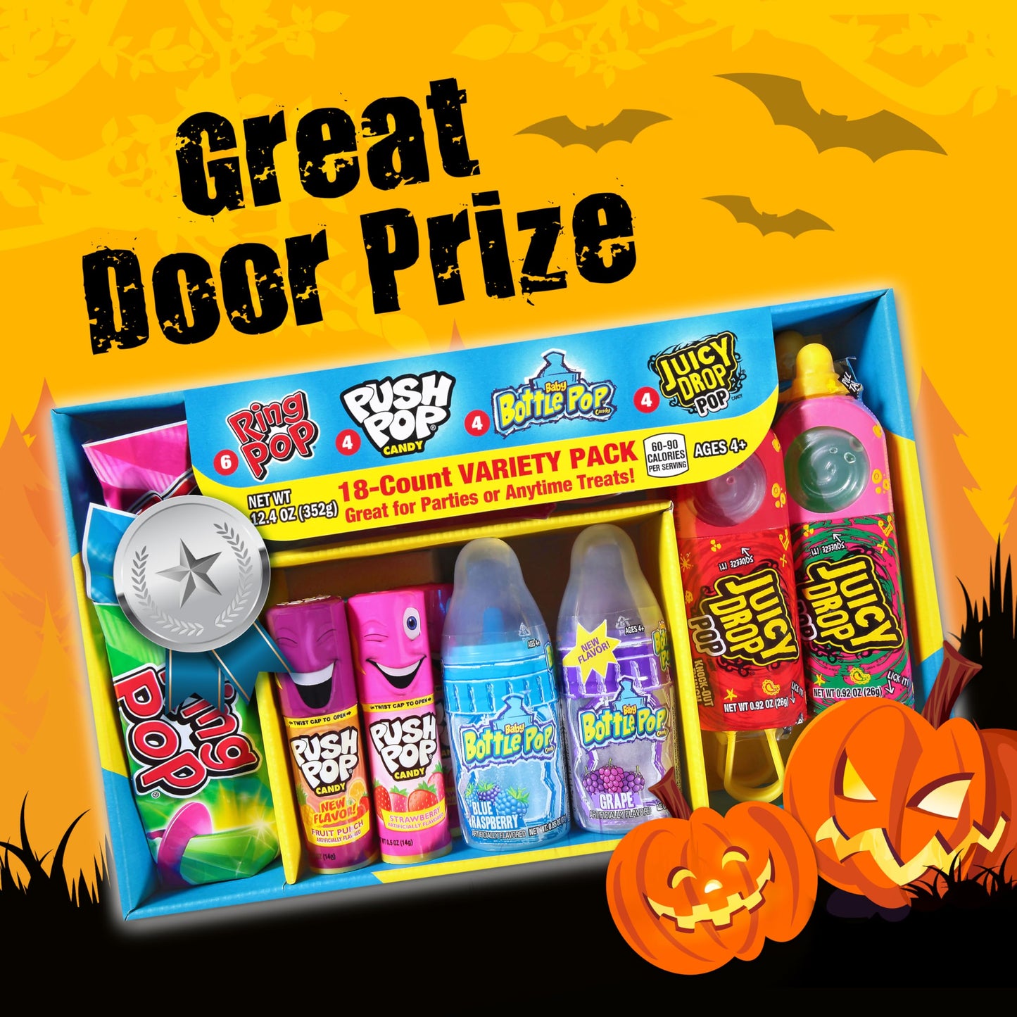 Candy Variety Pack, 18 Count Assorted Lollipops, Bulk Individually Wrapped Ring Pop, Push Pop, Baby Bottle Pop & Juicy Drop, Ideal for Birthdays, Party Favors for Kids & Hard Candy Gifts