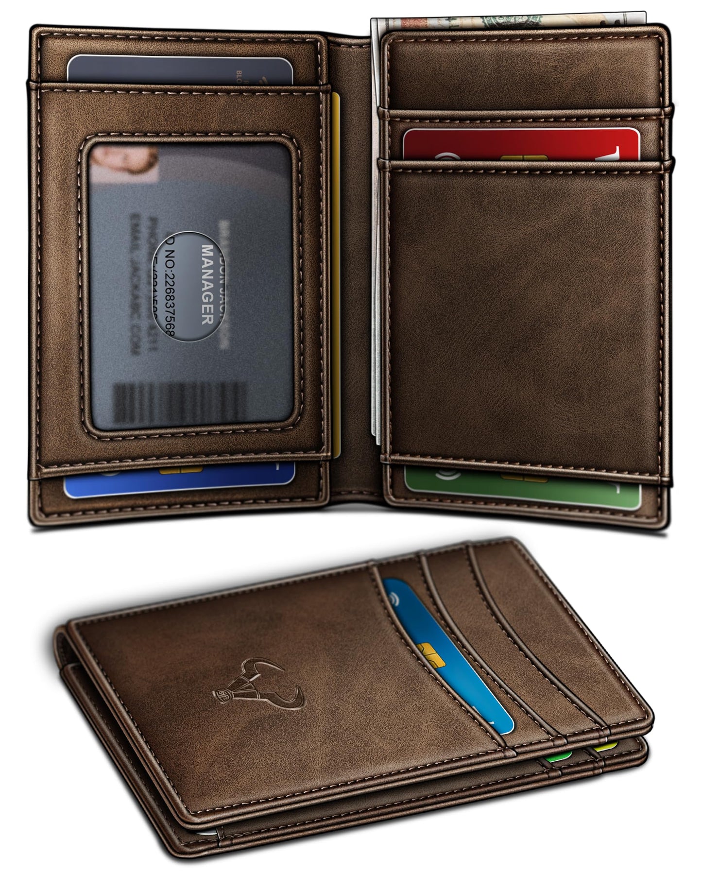 BULLIANT Slim Wallet For Men 12Cards,Easy Leather Wallet Card Holder Money Clip With Simplified Bill Folder&Magnetic Closure -RFID Blocking