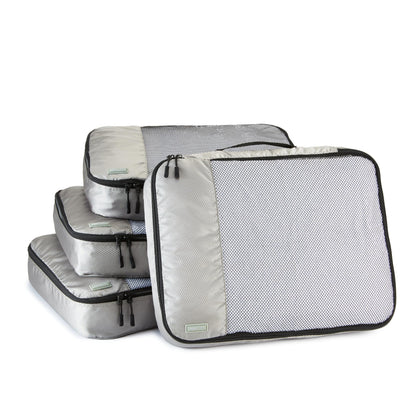 Amazon Basics 4 Piece Packing Cubes Travel Organizer Set with Double Zipper, Mesh Top, Large, Gray