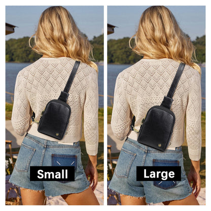 INICAT Sling Bag for Women Touchscreen Small Crossbody Cell Phone Purse Fanny Pack（White Brown Anti Theft Small)