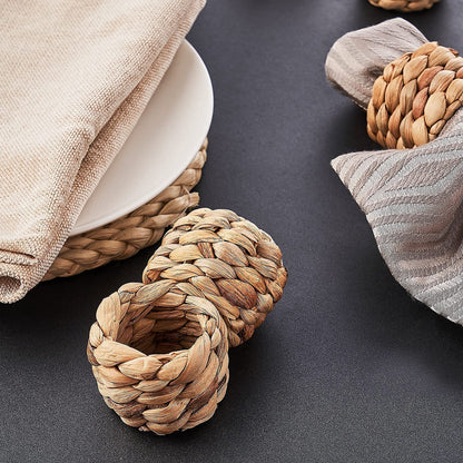 BEIBANG 6pcs Farmhouse Napkin Rings Holder by Handmade, Rustic Woven Napkin Rings Holder, Fall Woven Napkins Rings for Thanksgiving, Christmas, New Year Eve, Easter