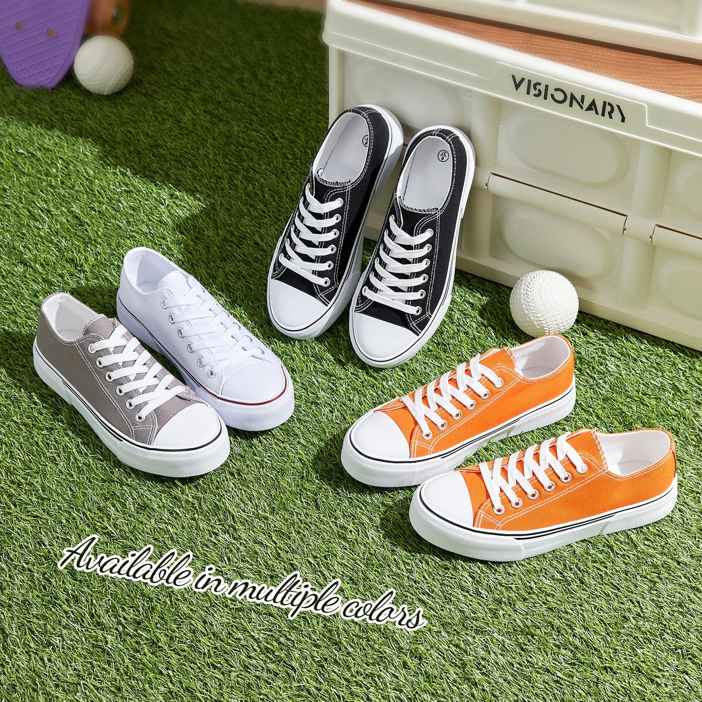 Adokoo Canvas Tennis Shoes for Women Low Top Casual White Black Sneakers for Women Lace Up Fashion Comfortable Walking Shoes (Orange,7)