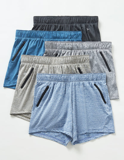 5 Pack: Womens Workout Gym Shorts Casual Lounge Set, Ladies Active Athletic Apparel with Zipper Pockets (Set 2, Medium)